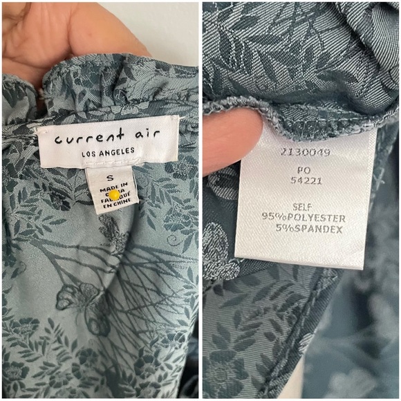 Anthropologie Current Air Blue Green ruffle trim blouse top size Small - Picture 5 of 5